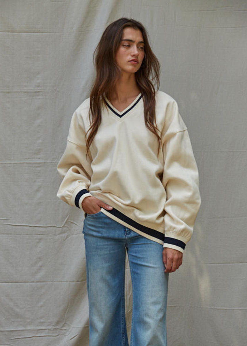 Megan V-Neck Pullover - Cream