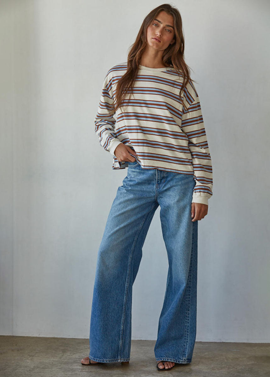 Everly Striped Long Sleeve - Blue & Camel