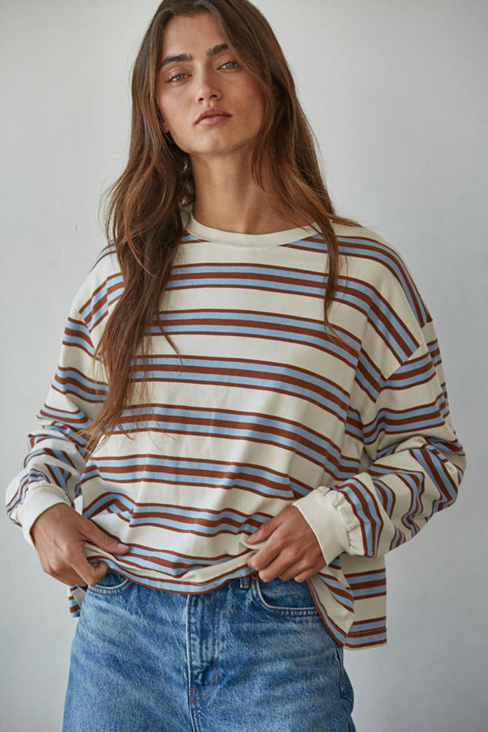Everly Striped Long Sleeve - Blue & Camel