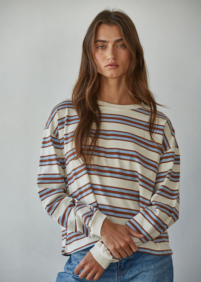 Everly Striped Long Sleeve - Blue & Camel