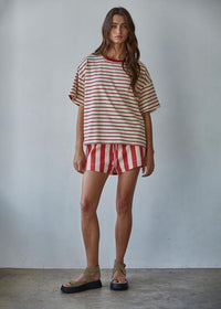 Landon Striped Tee - Natural Red