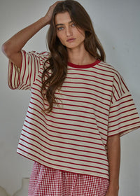 Landon Striped Tee - Natural Red