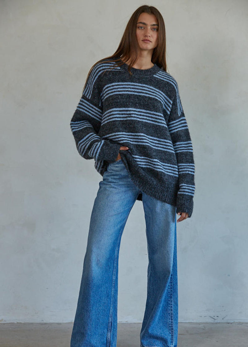 Raleigh Striped Pullover - Charcoal & Blue