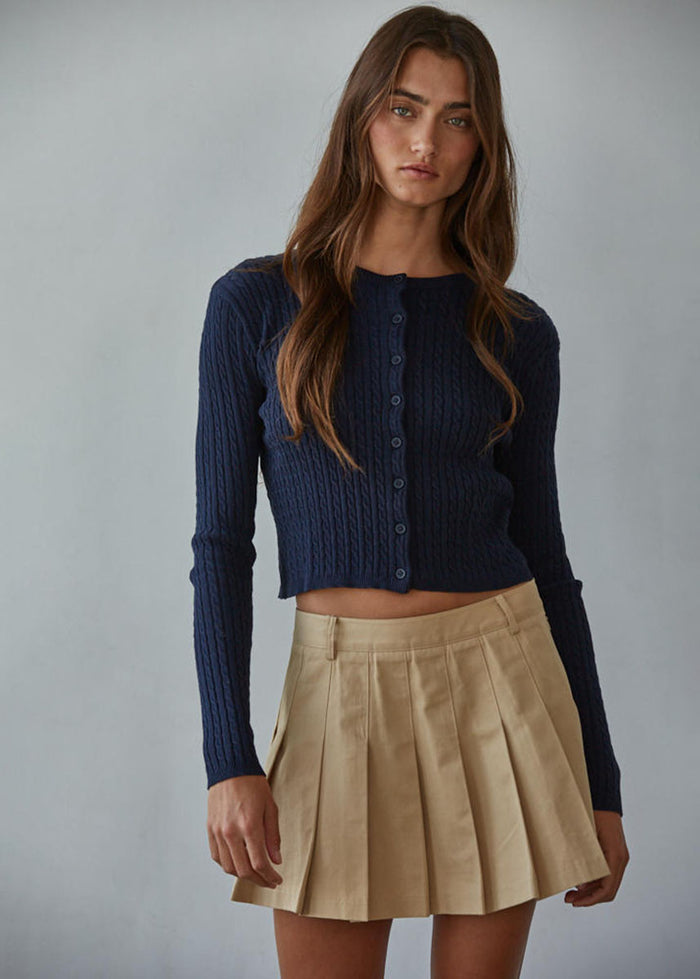 Avon Cable Knit Cardigan - Navy