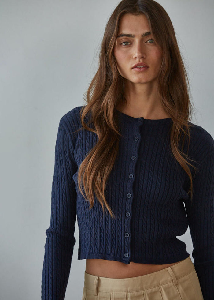 Avon Cable Knit Cardigan - Navy