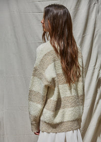 Olsen Textured Striped Sweater - Cream Taupe