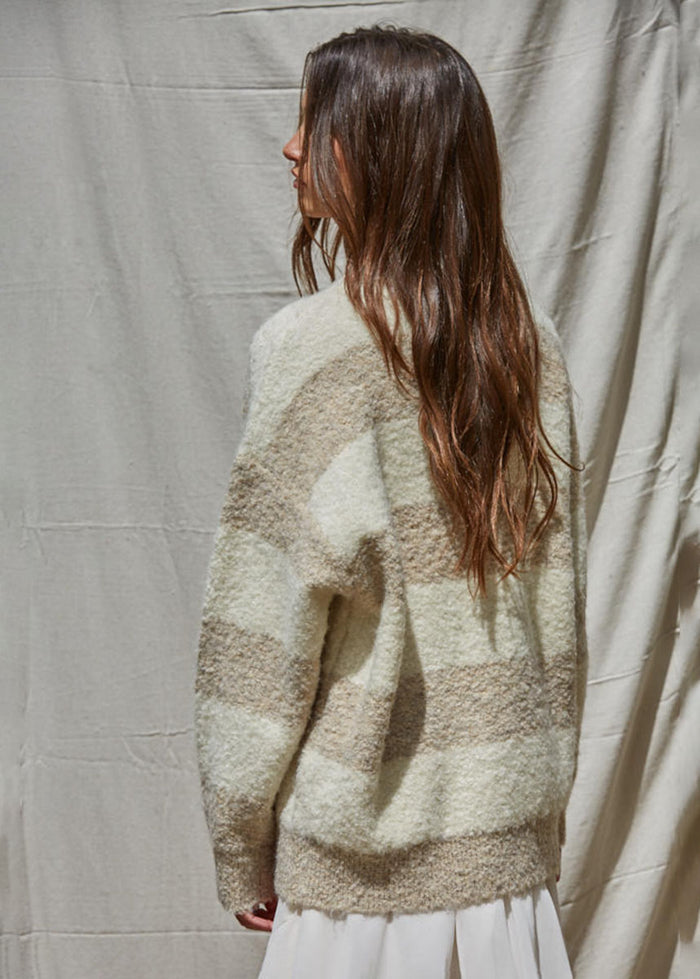 Olsen Textured Striped Sweater - Cream Taupe