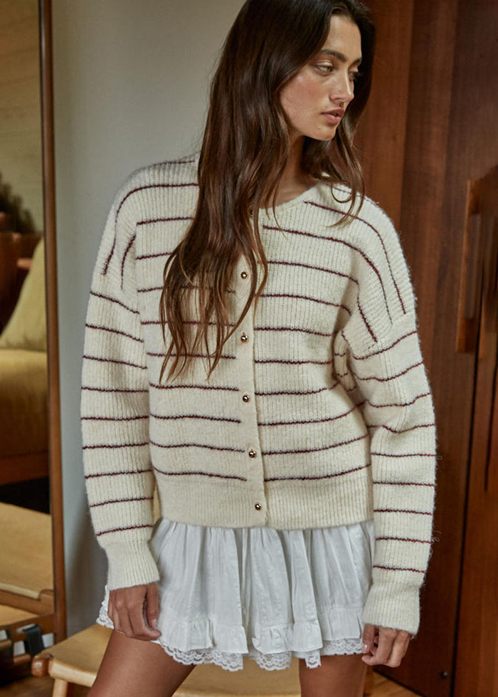 Bellevue Cardigan - Cream Burgundy