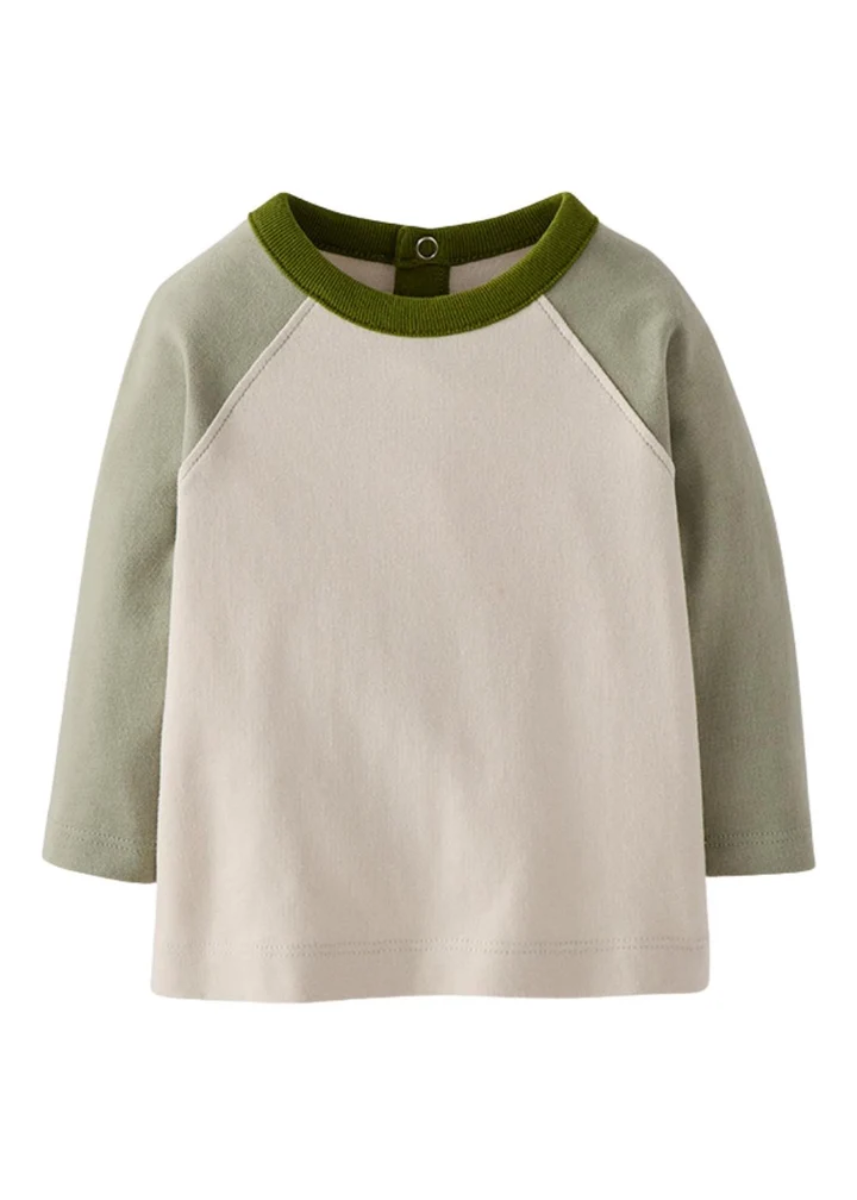 Baby Long Sleeve Baseball Tee - Green Colorblock