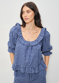 Barron Gingham Frill Top - Navy