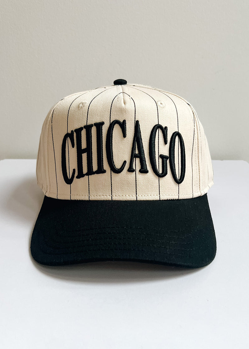 Chicago Puff Pinstripe Baseball Cap - Black