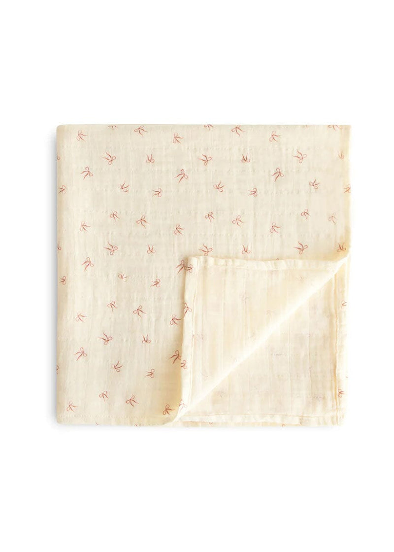 Organic Cotton Muslin Swaddle Blanket - Bows