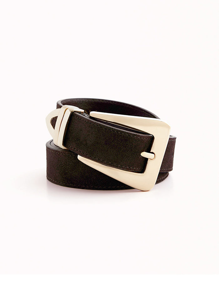 Carmen Belt - Dark Cacao Suede & Gold