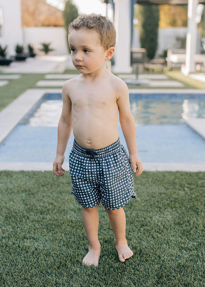 Navy Gingham Swim Shorts