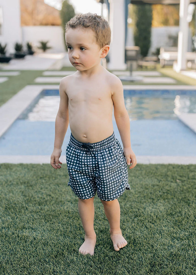 Navy Gingham Swim Shorts