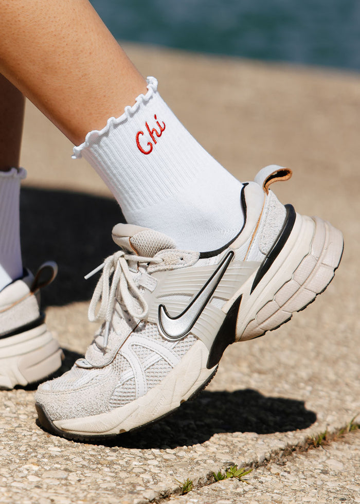 Chi Ruffle Crew Sock - Red