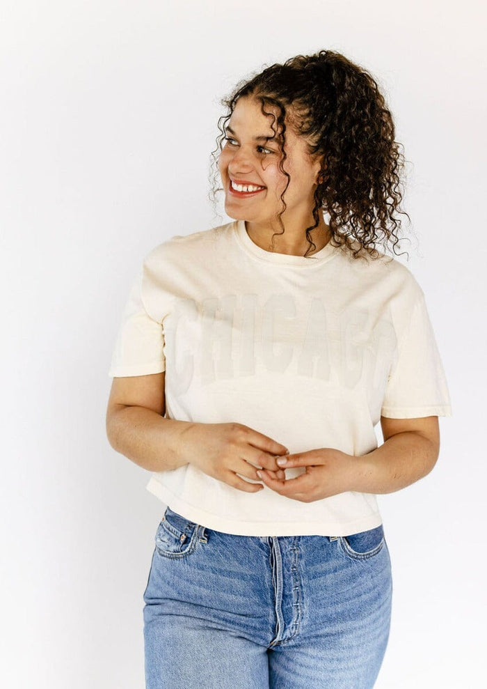 Chicago Collegiate Puff Crop Tee - Ivory