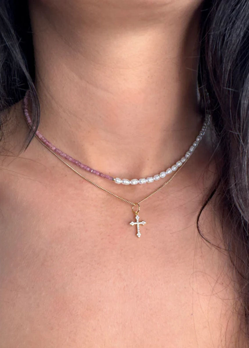 Coraline Beaded Necklace - Pink Tourmaline