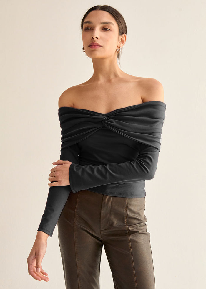 Abigail Off Shoulder Knit Top - Black