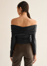 Abigail Off Shoulder Knit Top - Black