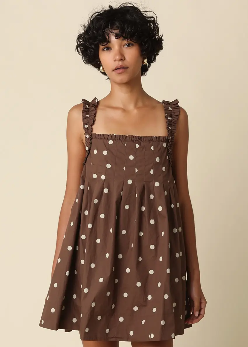 Camila Polka Dot Babydoll Mini Dress - Brown