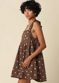 Camila Polka Dot Babydoll Mini Dress - Brown