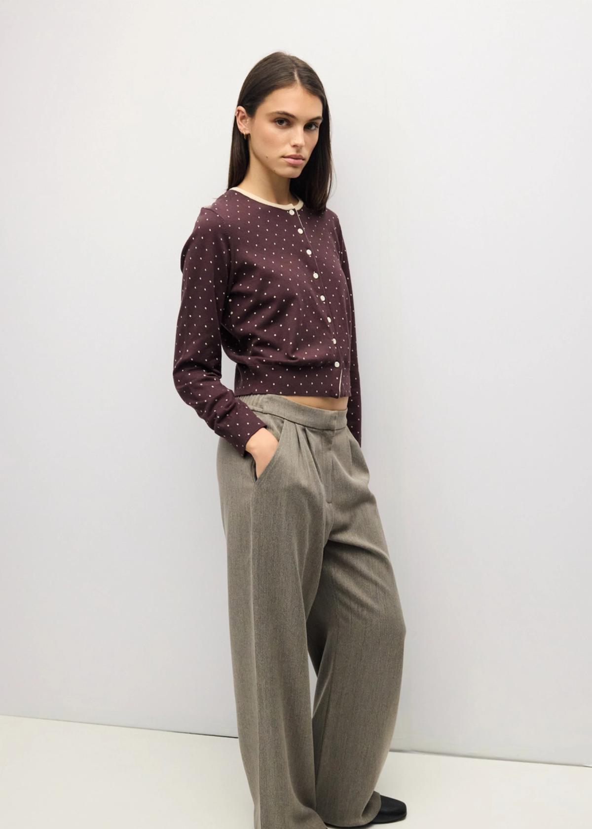 Caroline Polka Dot Cardigan - Brown & Cream