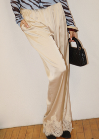 Cely Lace Trim Pant - Cream