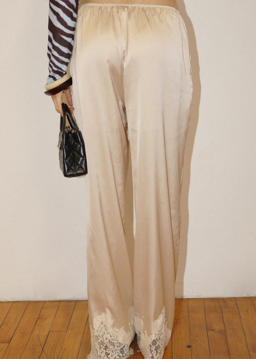Cely Lace Trim Pant - Cream