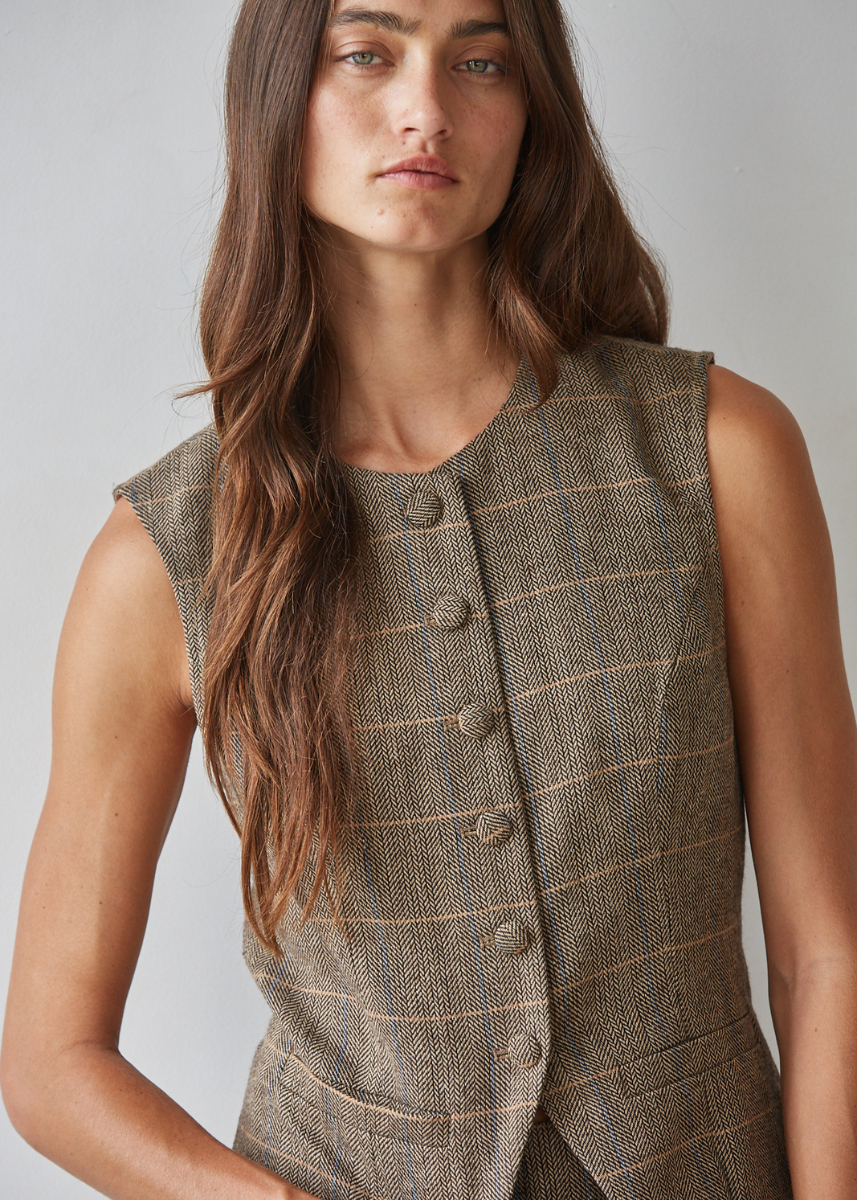 Charlene Button Down Vest - Taupe