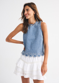 Charlie Embroidered Tank - Denim