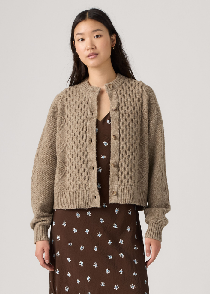 Charlotte Crewneck Cardigan - Mushroom