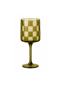 Checkered Wine Glass - Olive
