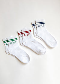 Chi Double Stripe Crew Sock - Green