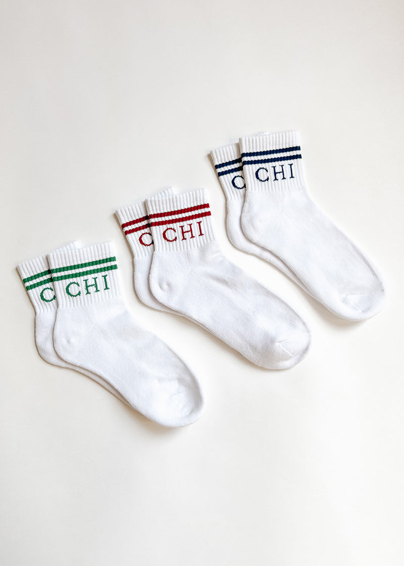 Chi Double Stripe Crew Sock - Green