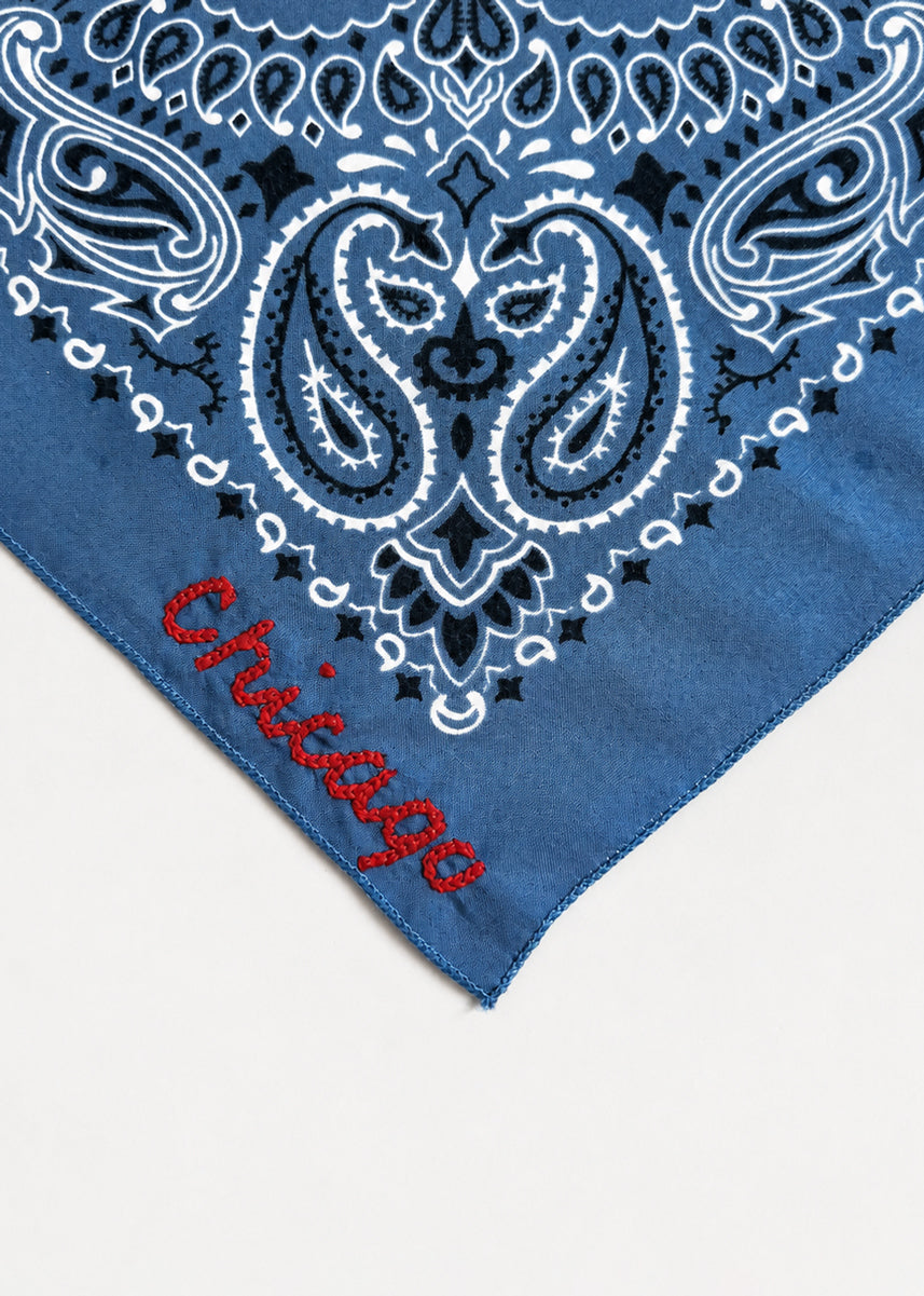 Chicago Stitch Embroidered Bandana - Chambray