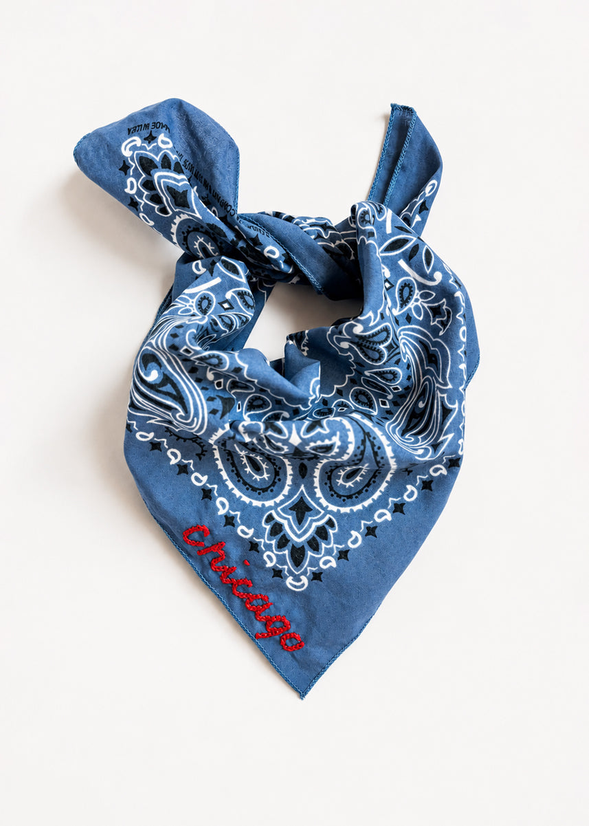 Chicago Stitch Embroidered Bandana - Chambray