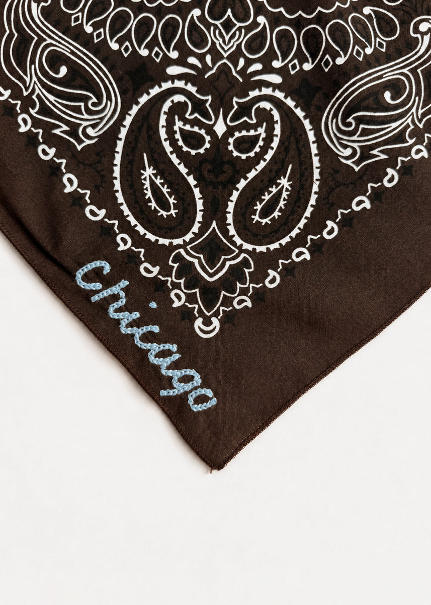 Chicago Stitch Embroidered Bandana - Cocoa