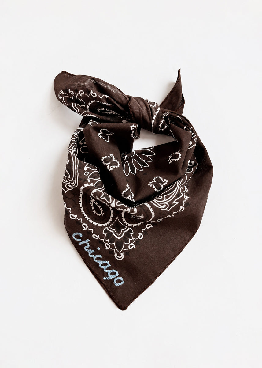 Chicago Stitch Embroidered Bandana - Cocoa