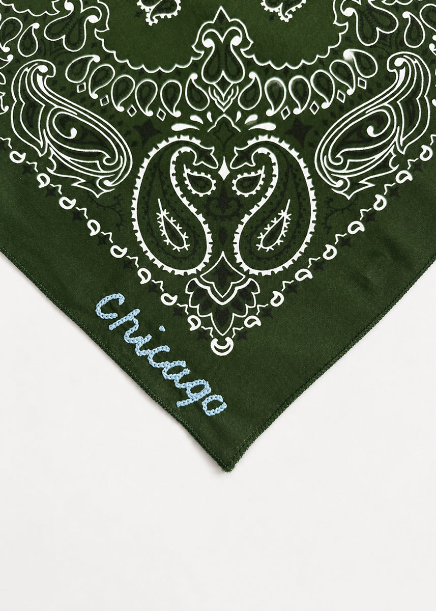 Chicago Stitch Embroidered Bandana - Hunter