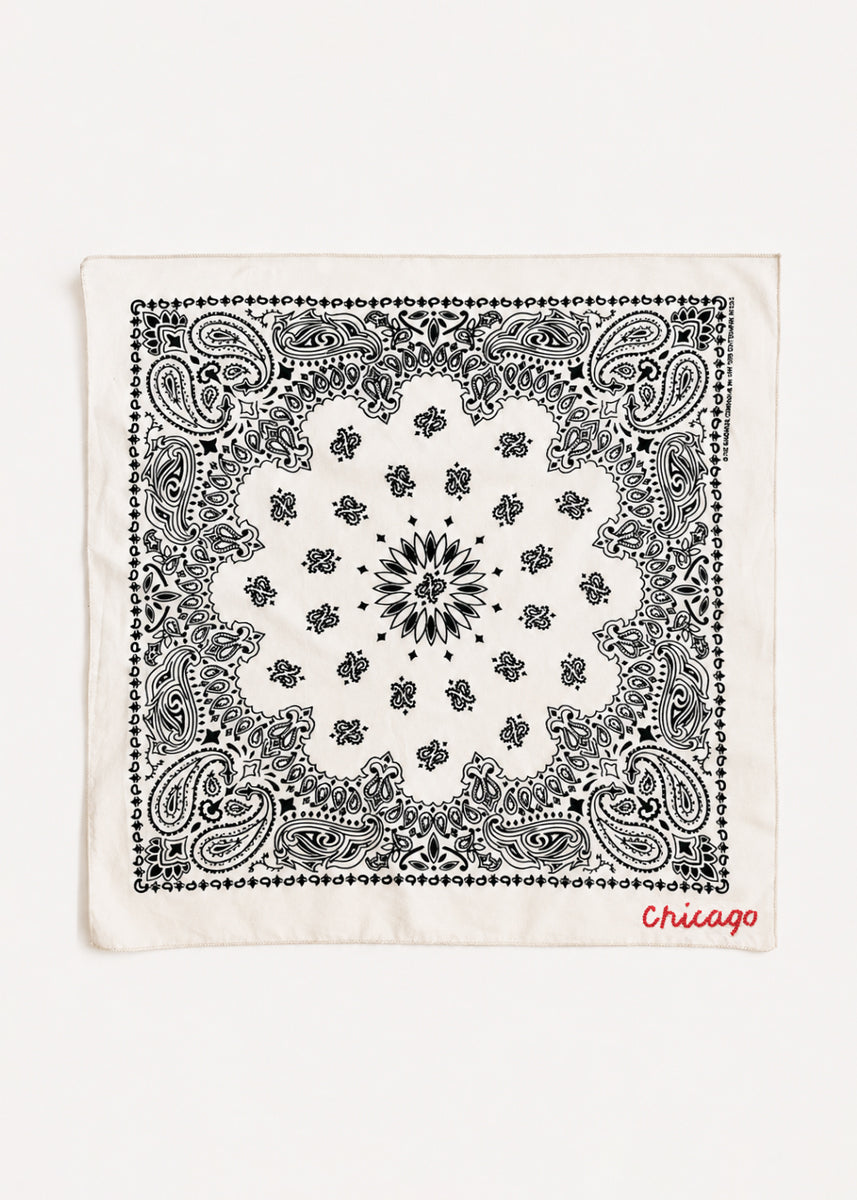 Chicago Stitch Embroidered Bandana - Natural