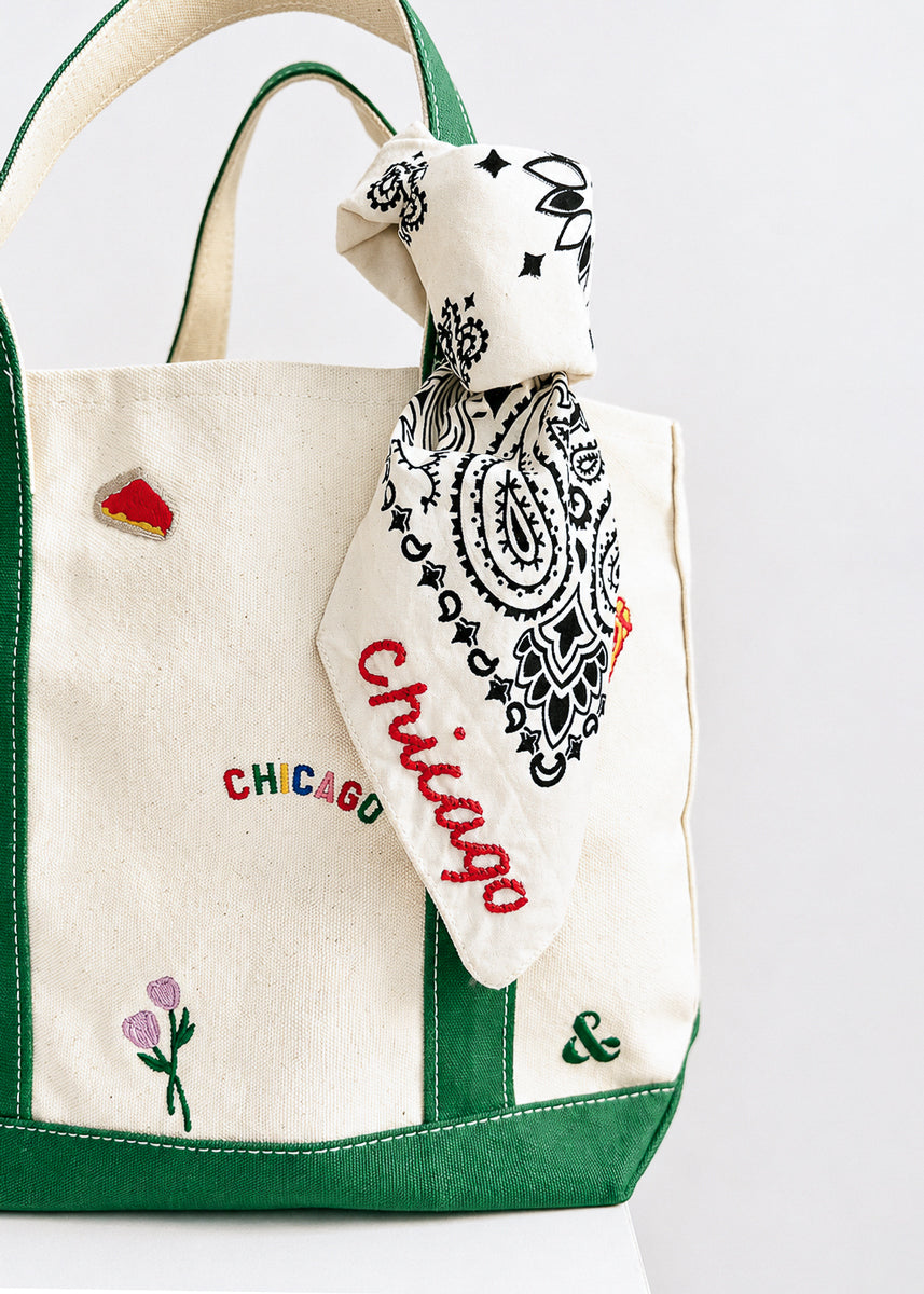 Chicago Stitch Embroidered Bandana - Natural