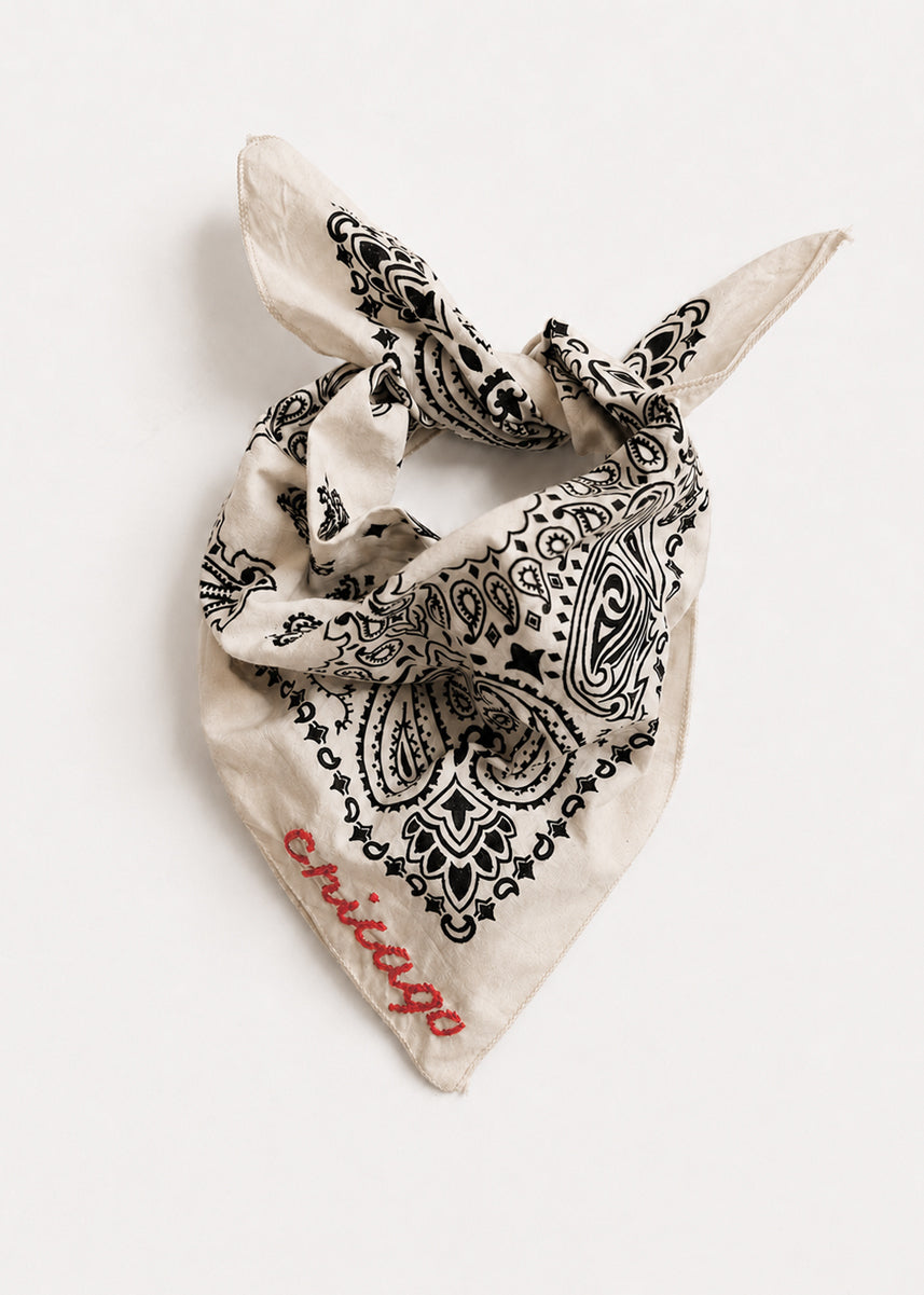 Chicago Stitch Embroidered Bandana - Natural