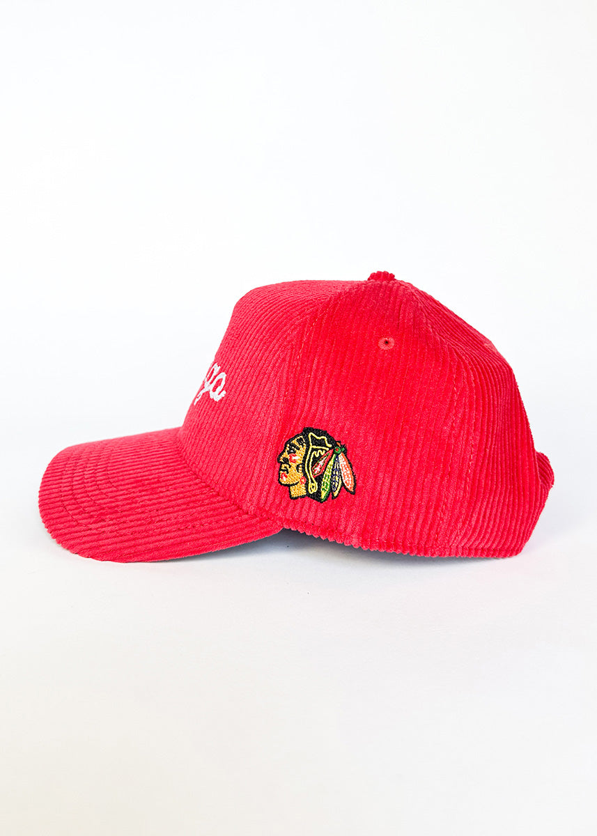 Chicago Blackhawks Wide Whale Cord Baseball Cap - Red