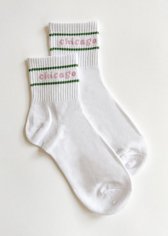 Chicago Double Stripe Crew Sock - Green & Pink