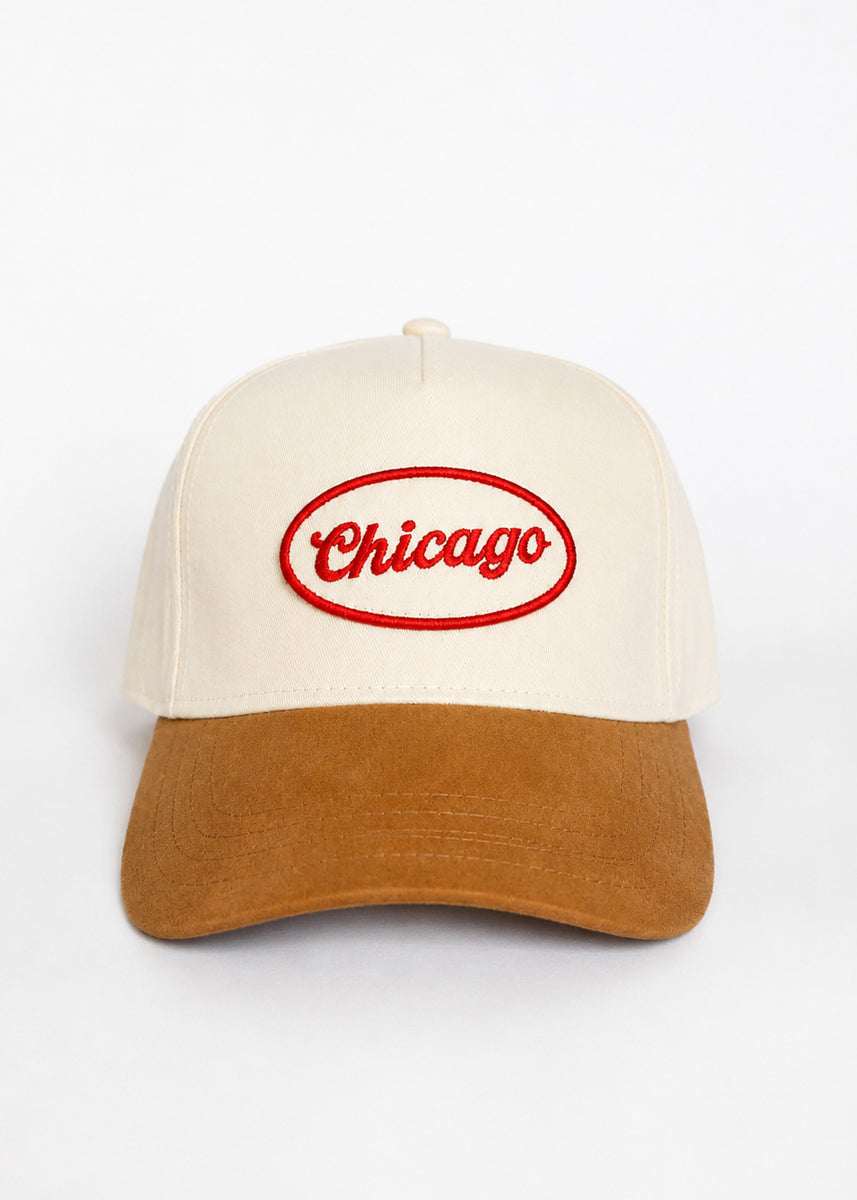 Chicago Patch Baseball Hat - Ivory & Light Brown Suede