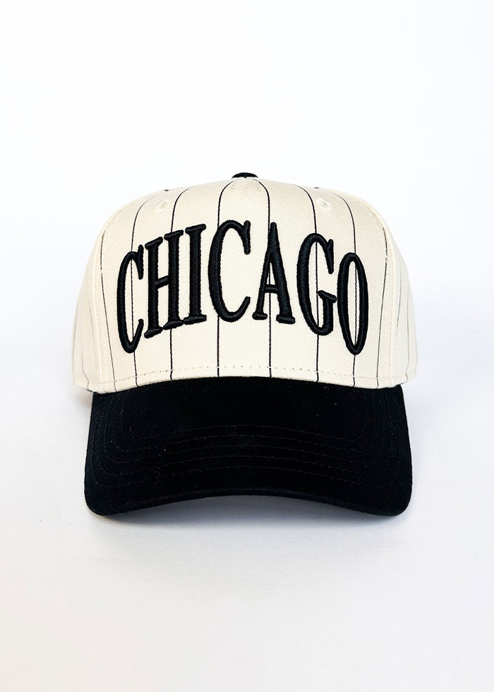 Chicago Puff Pinstripe Baseball Cap - Black