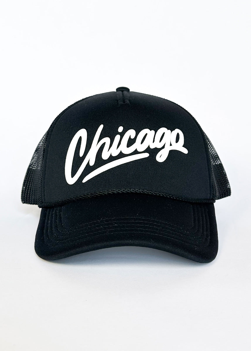 Chicago Script Trucker Hat - Black