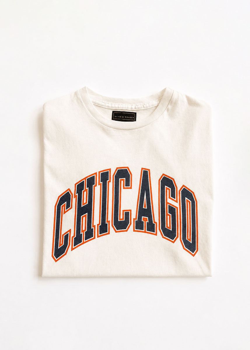 Chicago Varsity Heavyweight Crop Tee - Navy & Orange