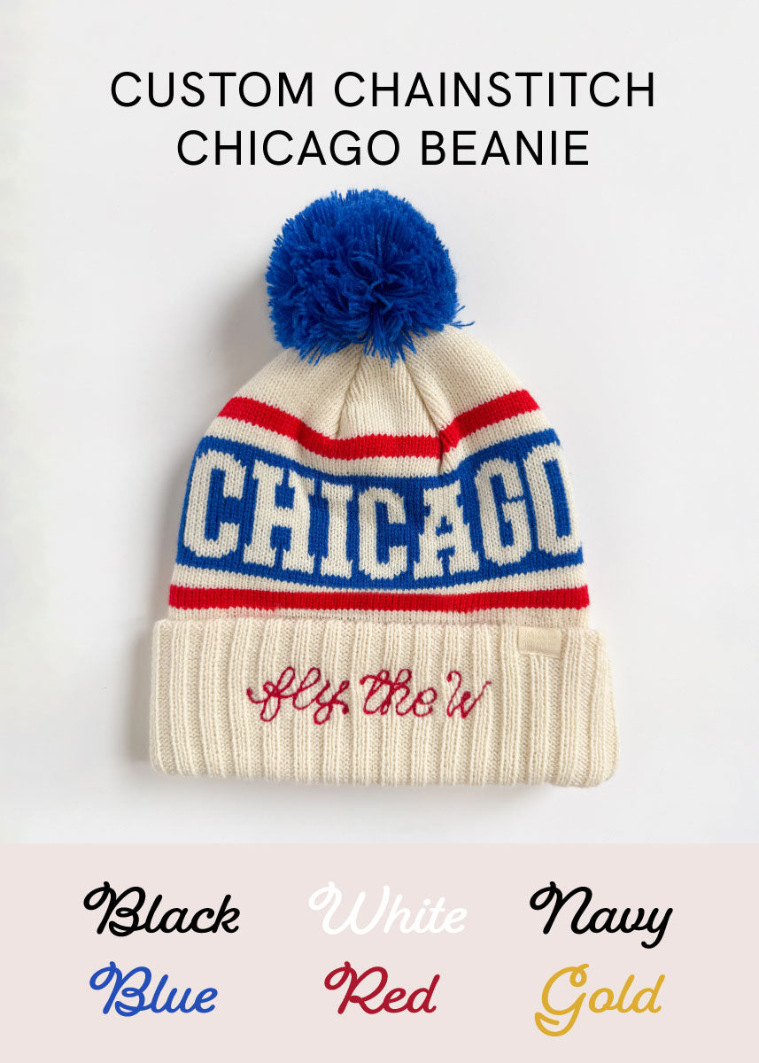Adult Mad Hatter Chicago Pom Beanie - Retro Red Multi